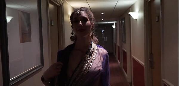  Indian Actress dare to walk naked in hotel with see through saree and guest see her